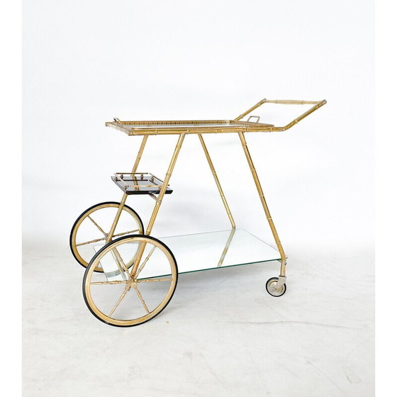 Image 1 of Mid-century brass and glass trolley, Italy 1950s