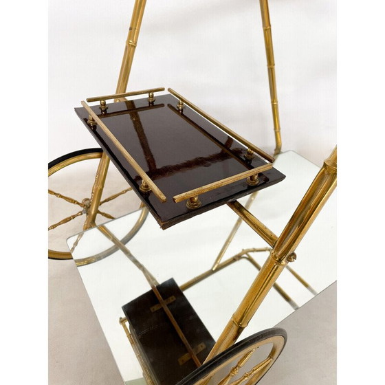 Image 1 of Mid-century brass and glass trolley, Italy 1950s