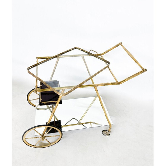 Image 1 of Mid-century brass and glass trolley, Italy 1950s