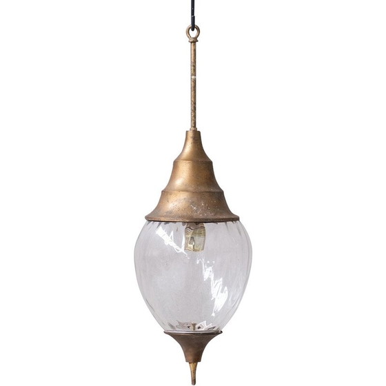 Image 1 of Vintage brass and glass pendant lamp, France 1950