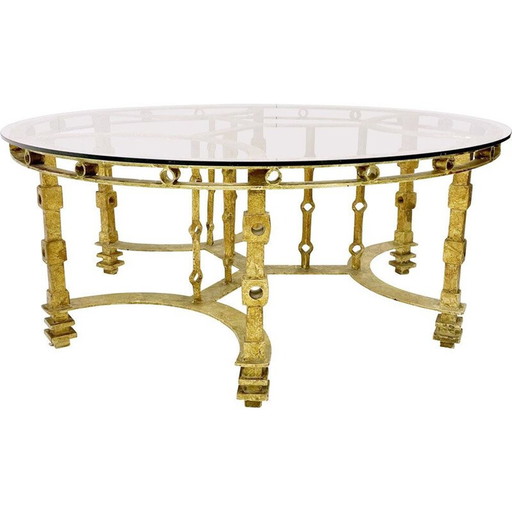 Vintage wrought iron and glass coffee table, France 1940