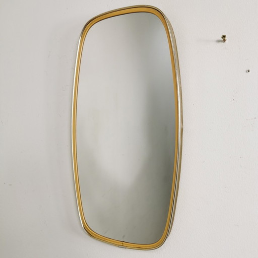 Vintage Mid - Century Mirror, Mantel Mirror With Brass Rim