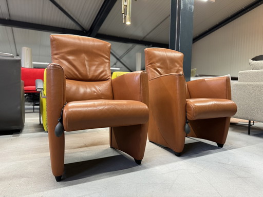 2 Jori Vinci armchairs brown aniline leather