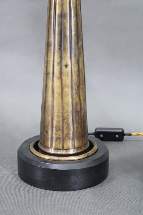 Image 1 of 1940S Pair Of Italian Restored Brass Table Lamps With Glass Shades