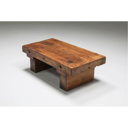 Rustic vintage coffee table in solid wood, France 1950