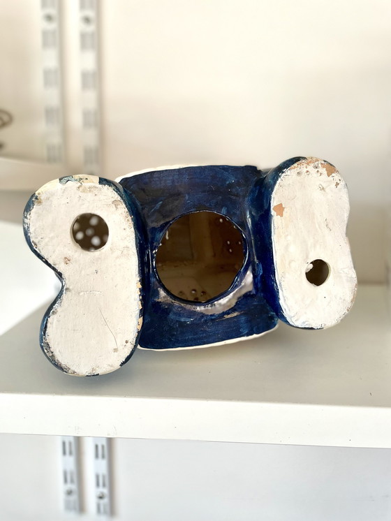 Image 1 of Blue And Red Ceramic Elephant Plant Stand