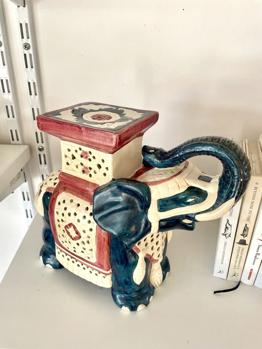 Blue And Red Ceramic Elephant Plant Stand