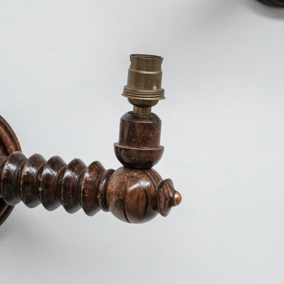 Image 1 of Pair of vintage wooden wall lamp, France 1950