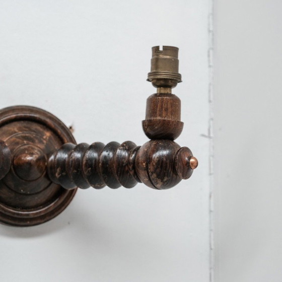 Image 1 of Pair of vintage wooden wall lamp, France 1950