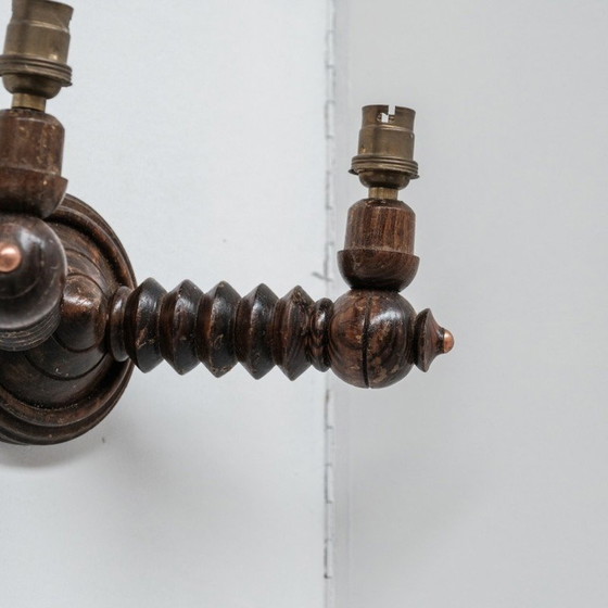 Image 1 of Pair of vintage wooden wall lamp, France 1950