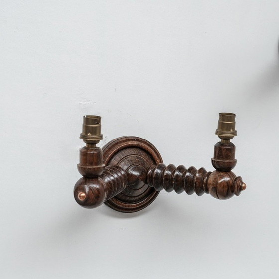 Image 1 of Pair of vintage wooden wall lamp, France 1950