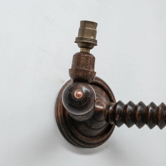 Image 1 of Pair of vintage wooden wall lamp, France 1950