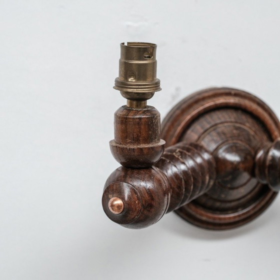 Image 1 of Pair of vintage wooden wall lamp, France 1950