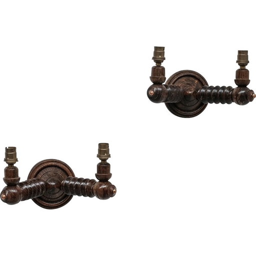 Pair of vintage wooden wall lamp, France 1950