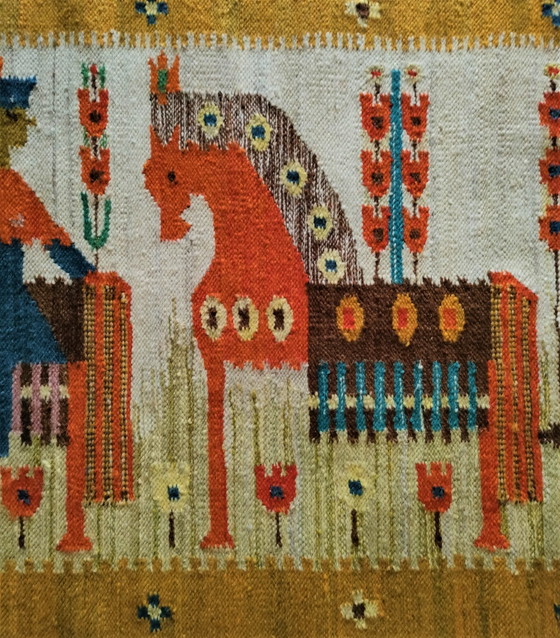 Image 1 of Polish Kilim Wool Folkart Tapestry 70s