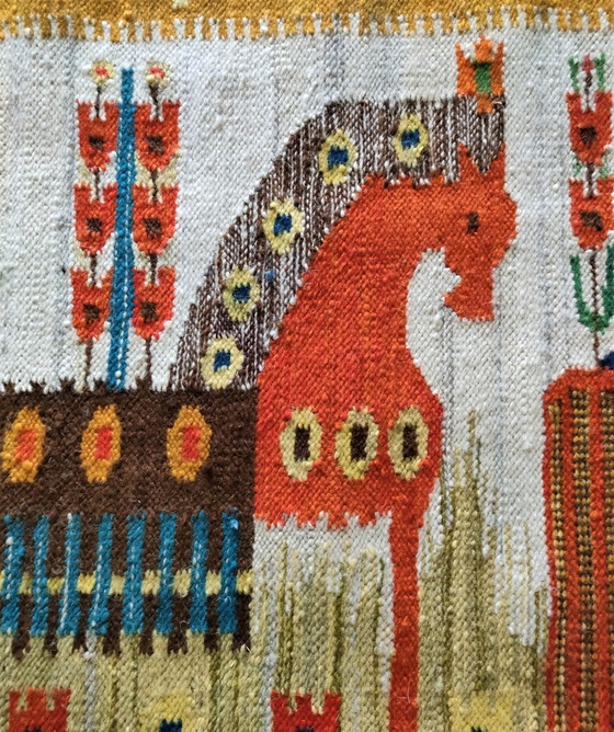 Image 1 of Polish Kilim Wool Folkart Tapestry 70s