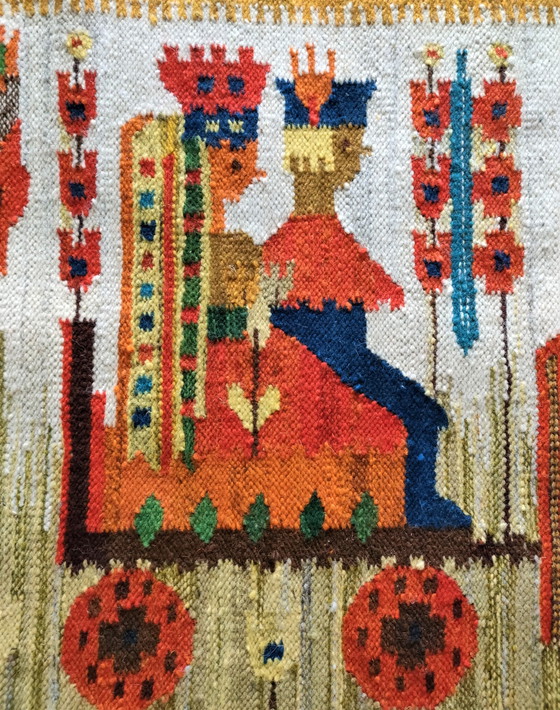 Image 1 of Polish Kilim Wool Folkart Tapestry 70s