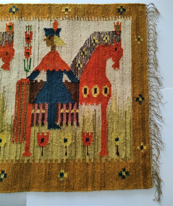 Image 1 of Polish Kilim Wool Folkart Tapestry 70s