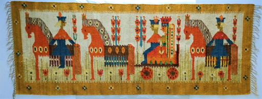 Polish Kilim Wool Folkart Tapestry 70s