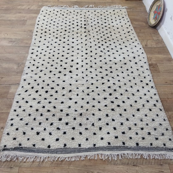 Image 1 of Berber carpet in white wool with black patterns