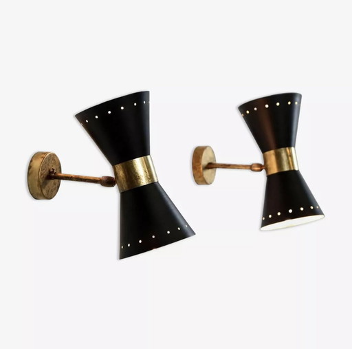 Pair of black diabolo wall lights