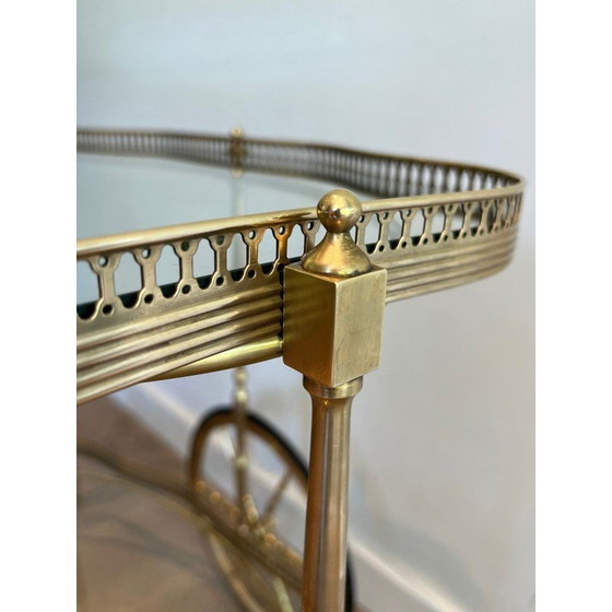 Image 1 of Tavolo ovale in ottone con doppio piano su ruote, 1940