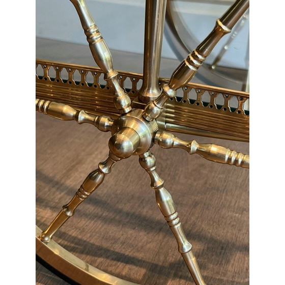 Image 1 of Tavolo ovale in ottone con doppio piano su ruote, 1940