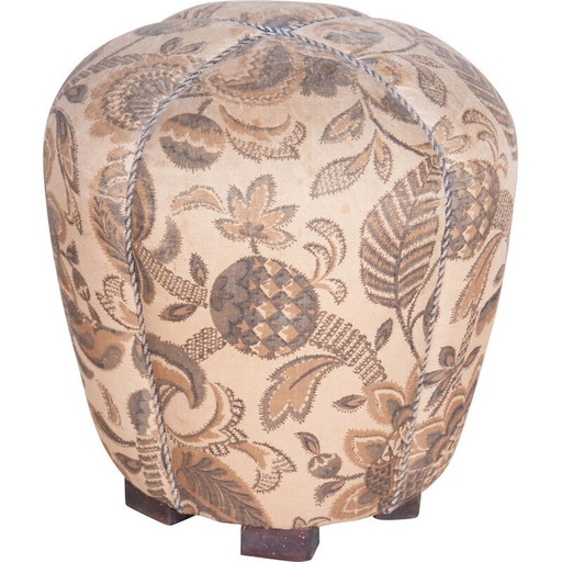 Vintage Art Deco stool in wood and fabric, Czechoslovakia 1930