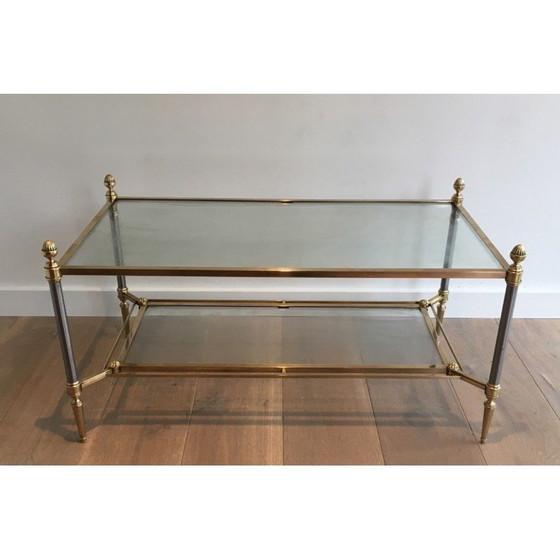 Image 1 of Vintage brushed steel and brass coffee table for La Maison Jansen, France 1940