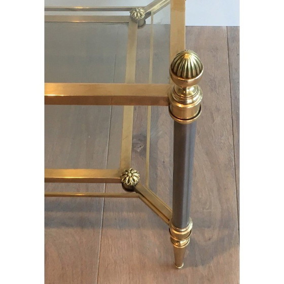 Image 1 of Vintage brushed steel and brass coffee table for La Maison Jansen, France 1940