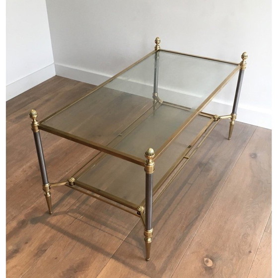 Image 1 of Vintage brushed steel and brass coffee table for La Maison Jansen, France 1940