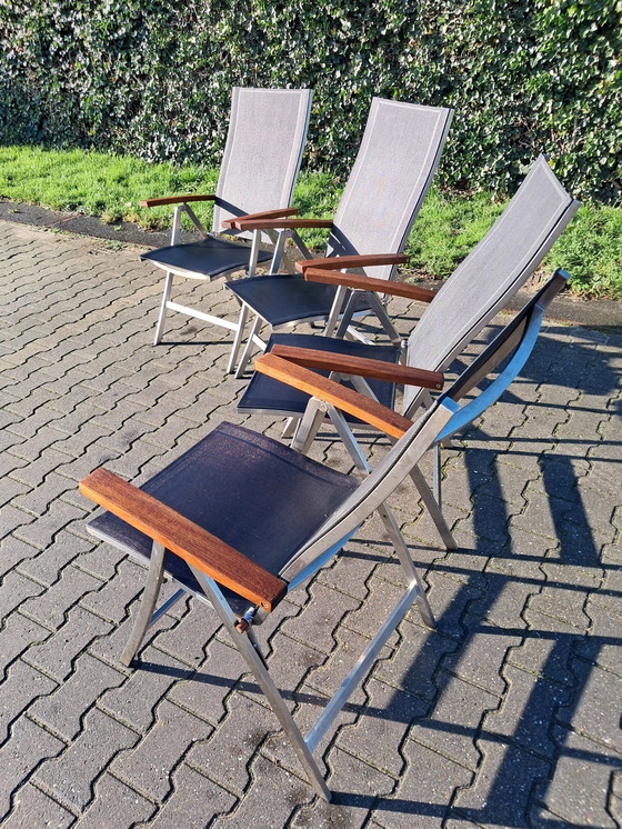 Image 1 of 4 Bernstein Furniture Stainless Steel/Teak/Textileen Folding Chairs