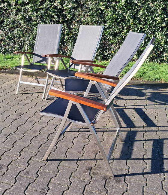 Image 1 of 4 Bernstein Furniture Stainless Steel/Teak/Textileen Folding Chairs