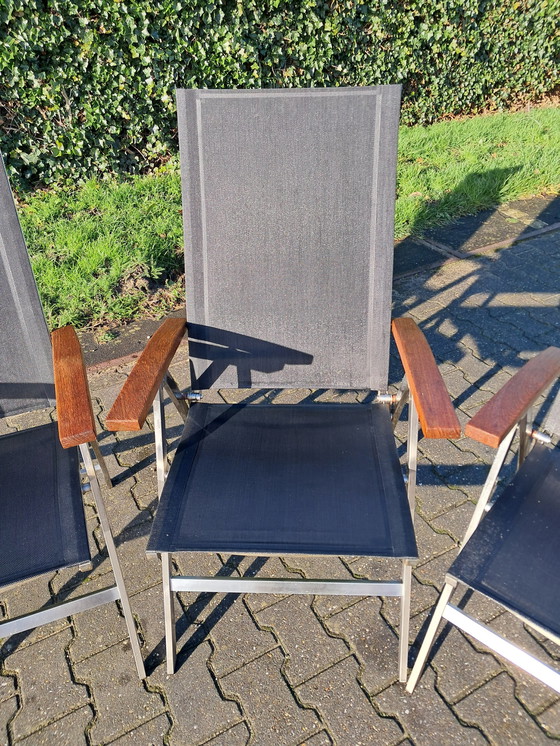 Image 1 of 4 Bernstein Furniture Stainless Steel/Teak/Textileen Folding Chairs