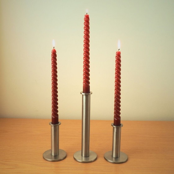 Image 1 of Set Of 3 Contemporary Steel 2000S Candlesticks