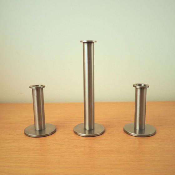 Image 1 of Set Of 3 Contemporary Steel 2000S Candlesticks