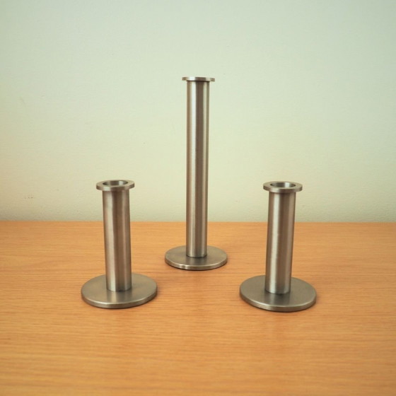 Image 1 of Set Of 3 Contemporary Steel 2000S Candlesticks