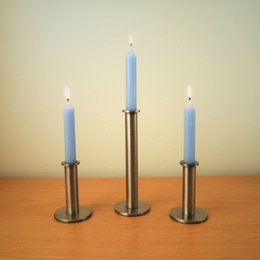 Set Of 3 Contemporary Steel 2000S Candlesticks