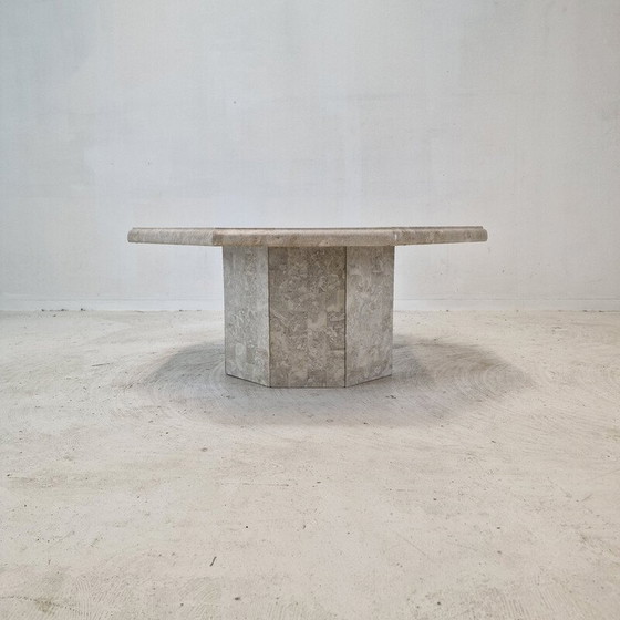 Image 1 of Vintage octagonal coffee table in Mactan stone, Belgium 1980