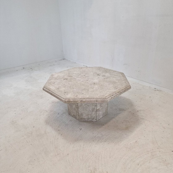 Image 1 of Vintage octagonal coffee table in Mactan stone, Belgium 1980