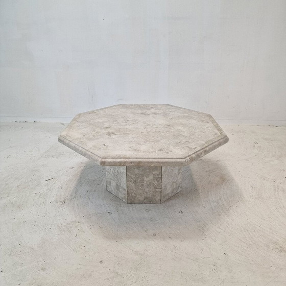 Image 1 of Vintage octagonal coffee table in Mactan stone, Belgium 1980