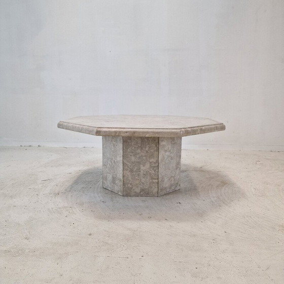 Image 1 of Vintage octagonal coffee table in Mactan stone, Belgium 1980