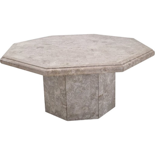 Vintage octagonal coffee table in Mactan stone, Belgium 1980