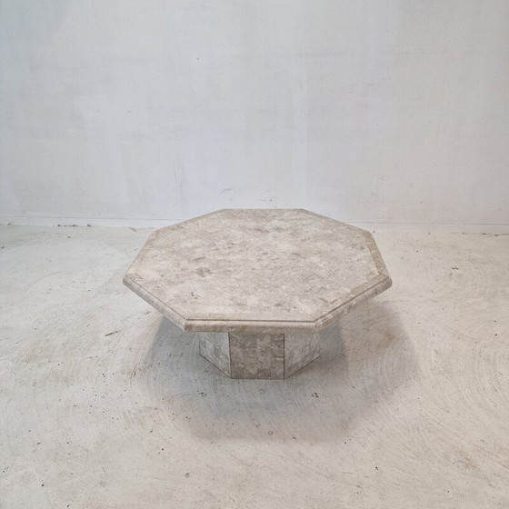 Image 1 of Vintage octagonal coffee table in Mactan stone, Belgium 1980