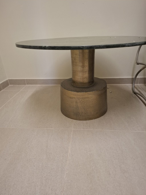 Design Coffee Table In Green Marble With Iron Base