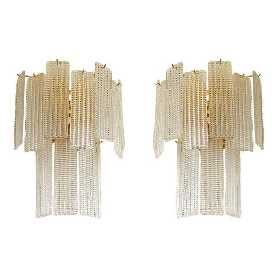 Image 1 of Coppia di applique da parete in vetro di Murano con listelli diamantati contemporanei