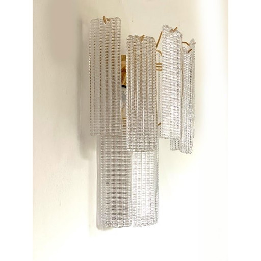 Par de apliques de pared contemporáneos de cristal de Murano &quot;Listelli&quot; con tiras de diamantes