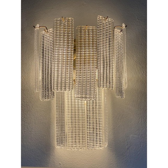 Image 1 of Coppia di applique da parete in vetro di Murano con listelli diamantati contemporanei