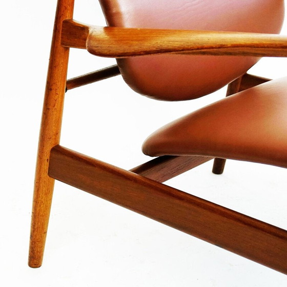 Image 1 of Danish vintage teak and brown leather armchair by Finn Juhl for France and Son