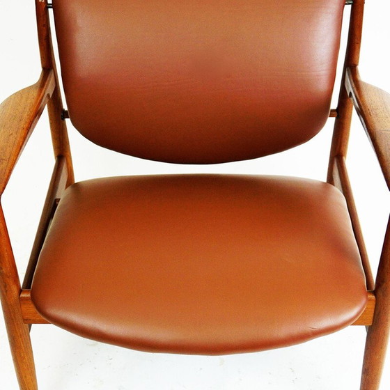 Image 1 of Danish vintage teak and brown leather armchair by Finn Juhl for France and Son